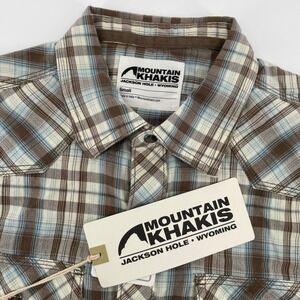 Mountain Khakis Mens Rodeo SS Shirt Firma Brown Blue Plaid Small NEW